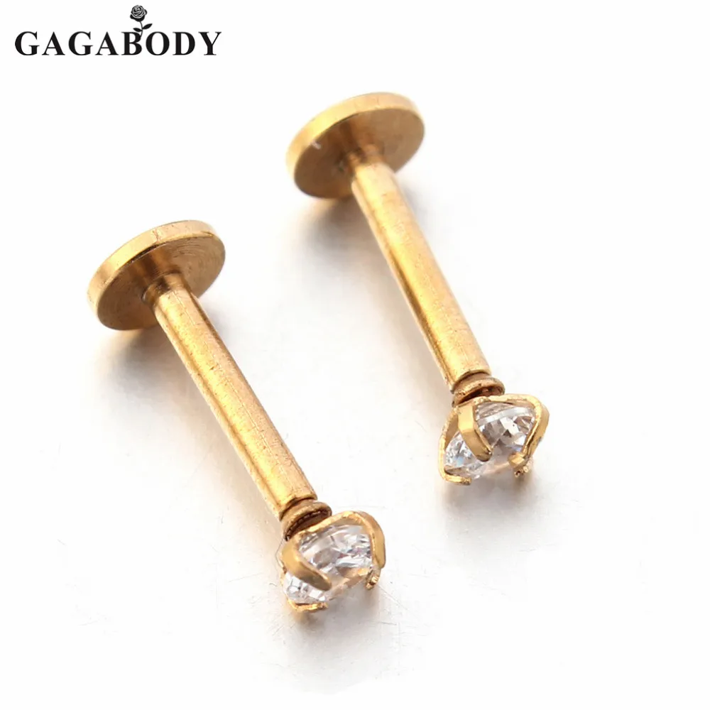 2 шт. золотистого цвета Cz Лабрет кольцо для губ пирсинг ювелирные изделия шпилька