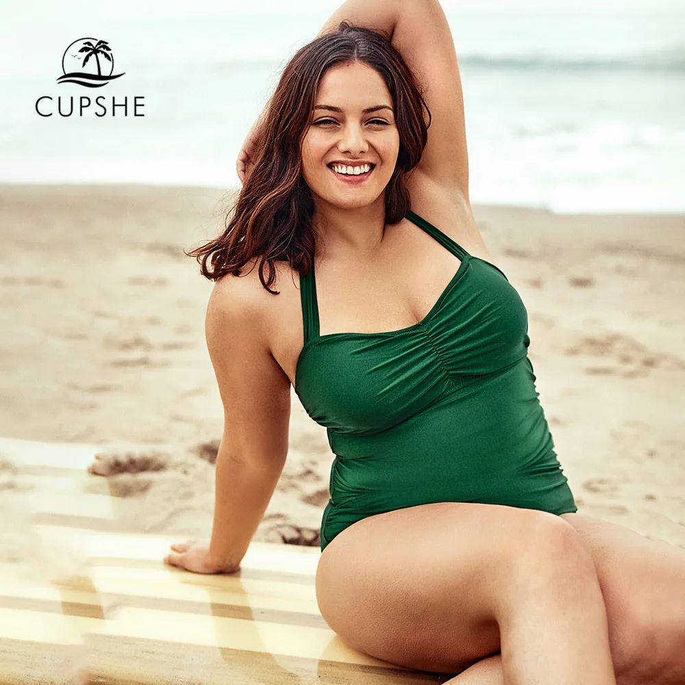 CUPSHE Плюс Размер Холтер цельный купальник морские водоросли цветные сексуальные