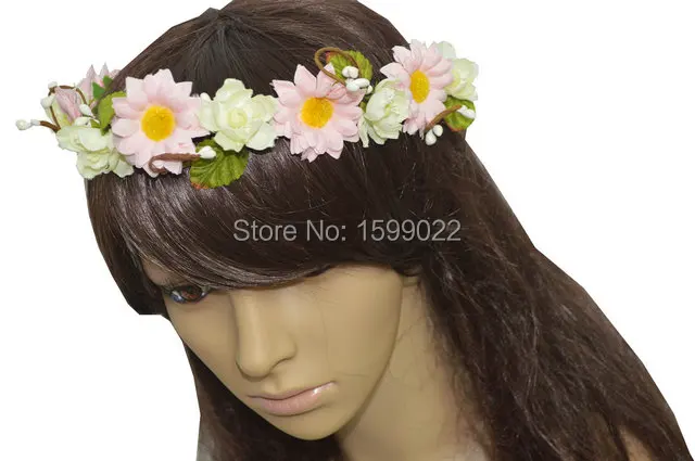 

Bohemian Style Hair Wreath Flower Crown Wedding Garland Diy Bachelorette Party Headdress Ivory Pink Wedding Bridesmaid headwear