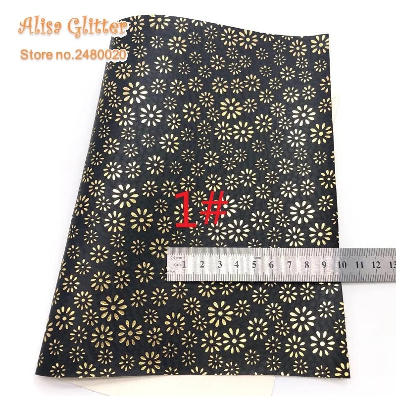 1PCS A4 SIZE 21X29cm Alisa Glitter Cuero Sintetico Synthetic Leather Embossed Gold Flowers for DIY E24 - Цвет: 1