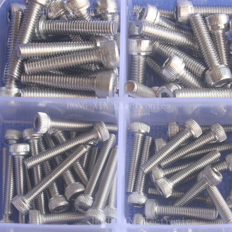 

300Pcs M2/M3/M4 Cap Head Thread Stainless Steel Hex Socket screw nuts PCB machine Bolt Assortment kit set Fastener Hardware
