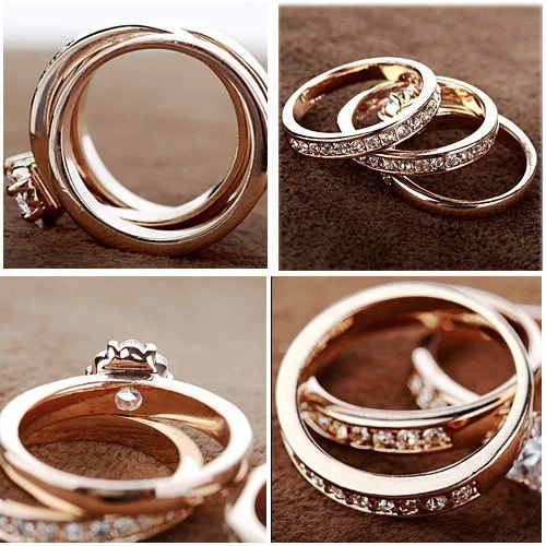 Горячая Распродажа романтический подарок золотой цвет 3 в 1 набор свадебных колец