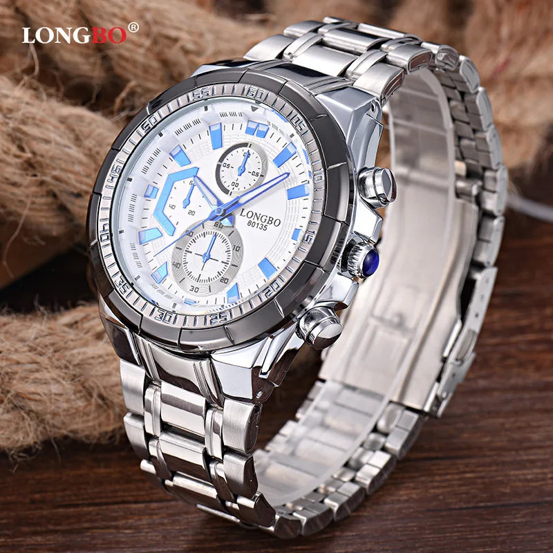 Часы наручные Longbo Мужские кварцевые брендовые модные полностью из нержавеющей