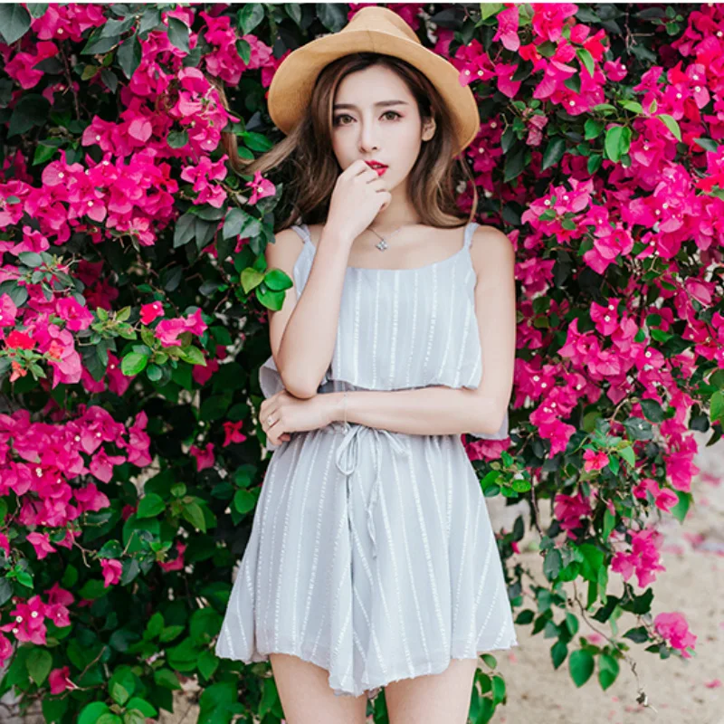 New Summer Women Fashion Bohemia Beach Sexy Wide-legged Loose Striped Ruffles Jumpsuits Romper Female Casual Playsuits | Женская одежда