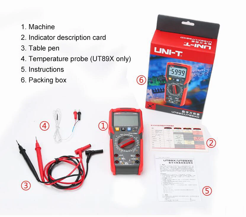 UNI-T UT89XD Профессиональный цифровой мультиметр True RMS 1000V 20A AC DC вольтметр измеритель сопротивления емкости светодиодный