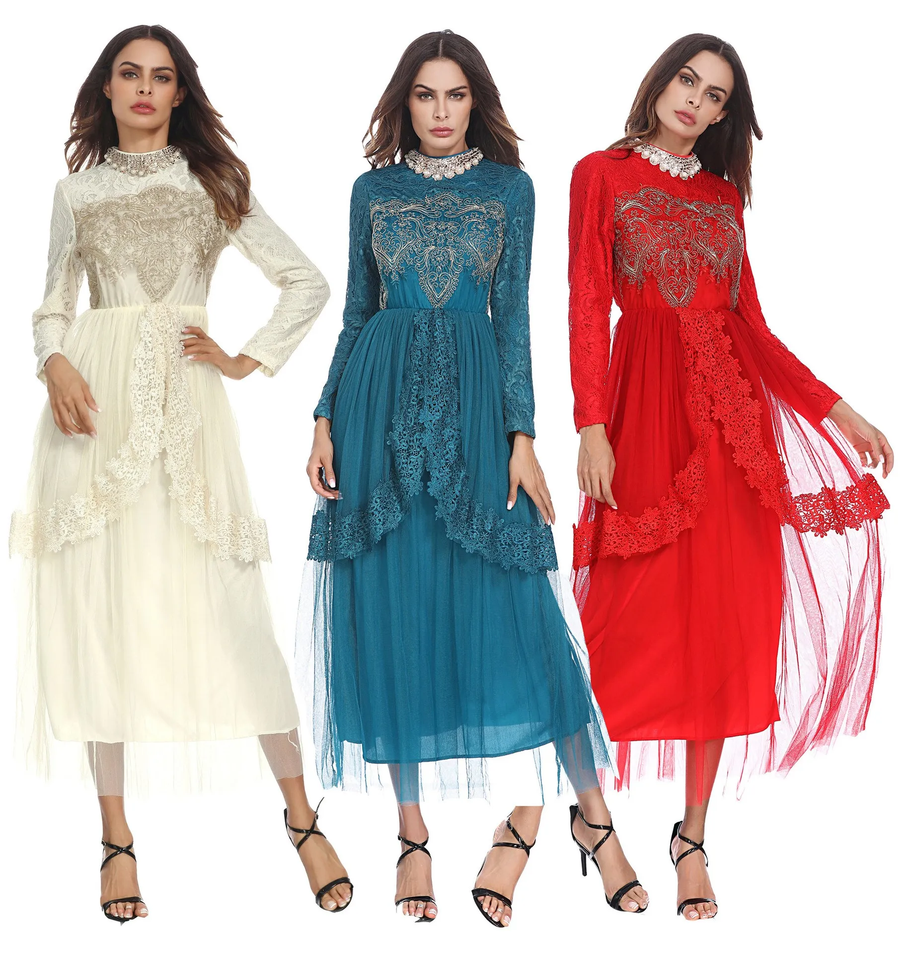 Мусульманское платье Abaya элегантный кружевной Халат средней длины Jubah Ramadan