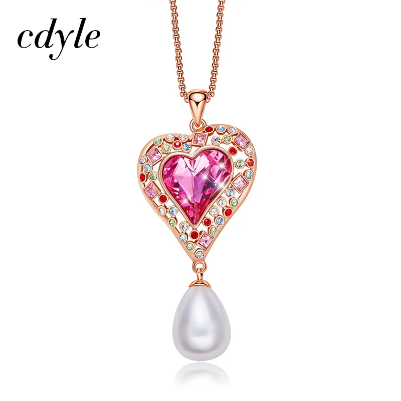Cdyle женское золотое ожерелье украшено кристаллом сердце Радужная Подвеска