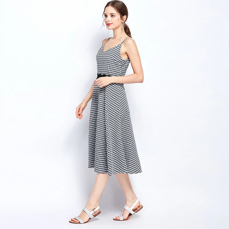 Vintage Ladies Elegant Slim Dress Summer Women Maxi Female High Wasit V Collar Sexy Street Wear Plaid Zipper Party Dresses | Женская