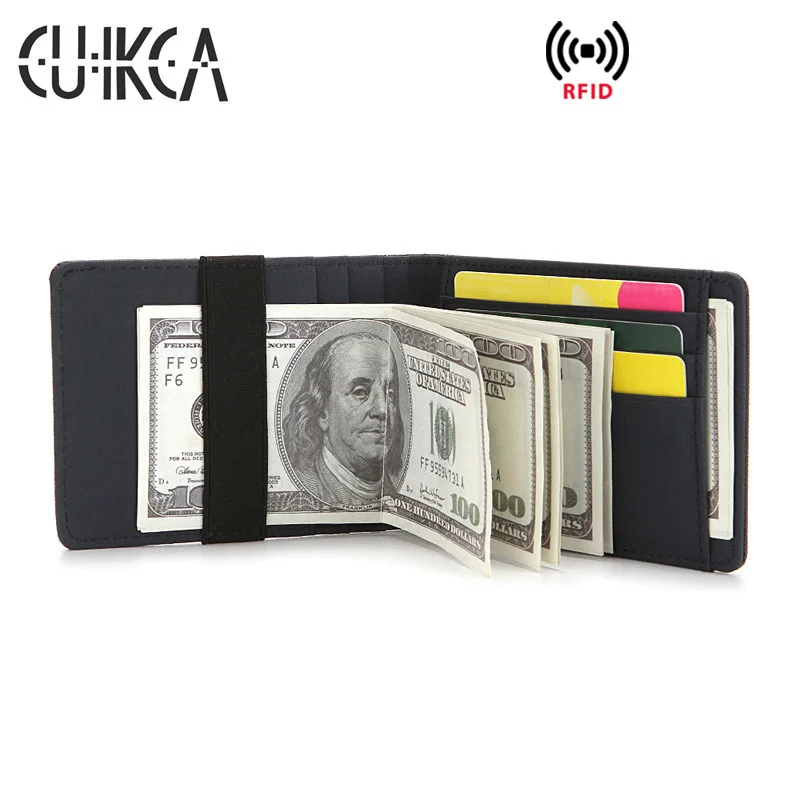 

CUIKCA Women Men RFID Wallet Purse Simple Wallet Elastic band Money Clips Slim Leather Wallet Business ID Credit Card cases