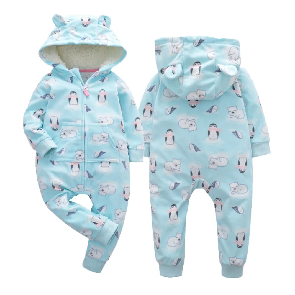 Зимняя одежда bebes, комбинезон для девочек, пижамы для младенцев, флисовый Детский комбинезон с капюшоном, детская одежда с рисунком лисы, теплая одежда для маленьких мальчиков
