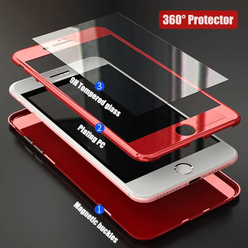 BFOLLOW Marble Magnetic Auto Case for iPhone 6 6S Plus / 7 8 X 9H 360 Full Body Glass Back + PC Frame Hard Cover Coque |