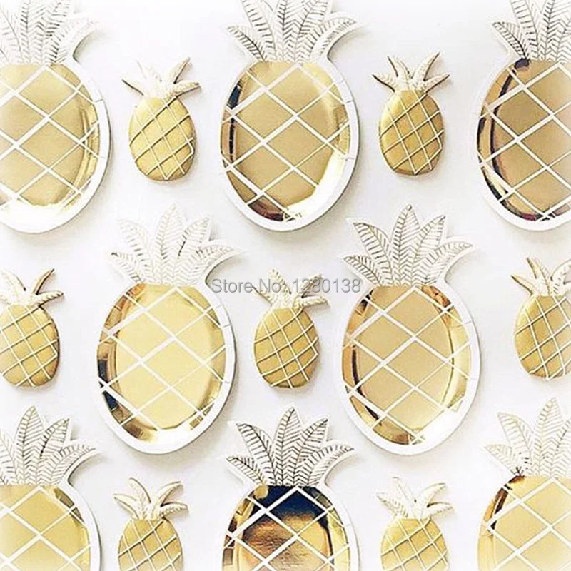 Одноразовые бумажные тарелки в виде ананаса для вечерние НКИ золотого цвета