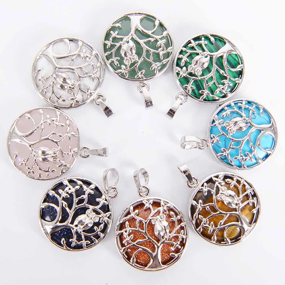 Натуральный Круглый драгоценный камень кабала ожерелья с деревом жизни Подвески