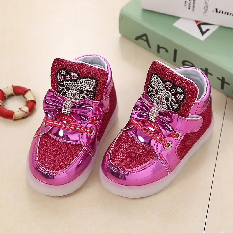 Children Shoes 2020 New Autumn Fashion Rhinestone LED Girls Princess Cute Casual with Light Sport Kids Sneakers | Детская одежда и