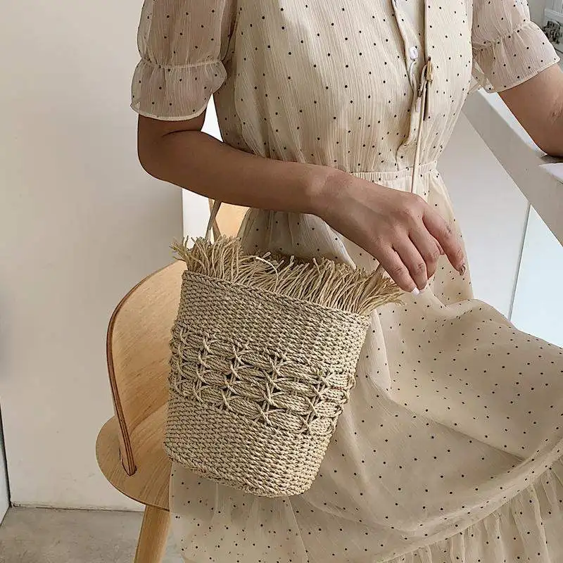 Женская плетеная Сумка на плечо Boho ретро-сумка ручной работы Соломенная пляжная