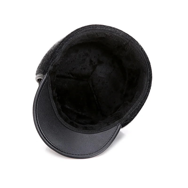 New arrival Faux Rabbit Fur Visors Hat Winter Cap Men 2018 Old Man With Tab Adjutable Father Peaked Thick Wool |