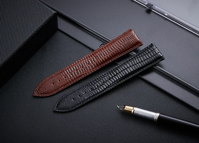 Black Brown Lizard Pattern Genuine Leather 12 14 16 18 20 22 24 MM Watche Band Strap Belt Watchband Folding Clasp Watchband