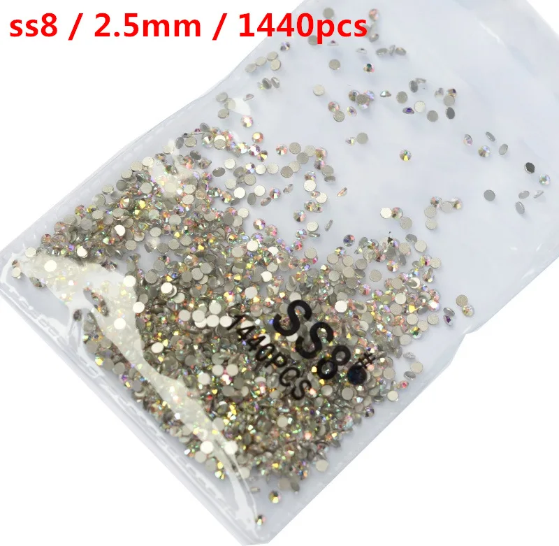 AB ss8 1440pcs 2019Newest~ 1440 шт./пакет ss3-ss8 Кристаллы Дизайн ногтей Стразы Украшения Стекло камни чистое Золотое Б ез исправлений стразы - Цвет: AB ss8 1440pcs