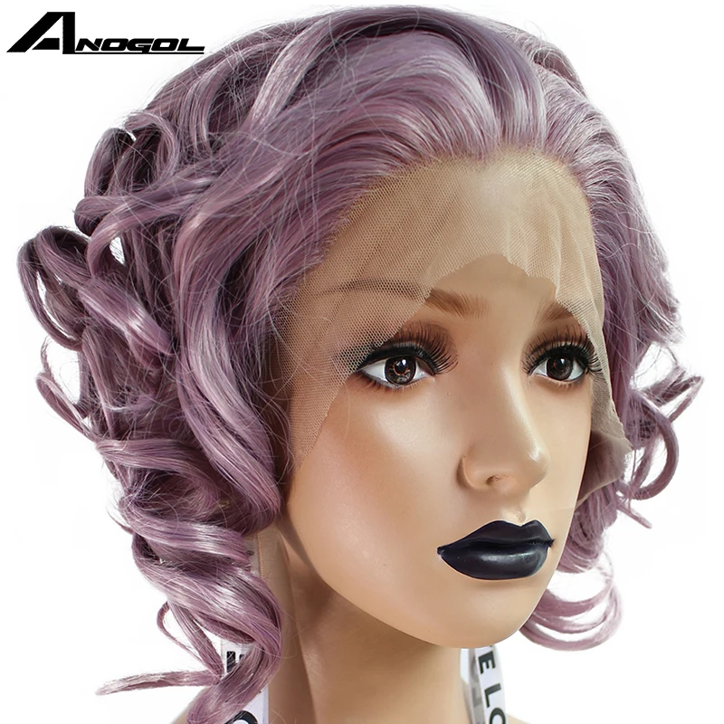 Anogol фиолетовый короткий волнистый боб полный волос свободная часть Волнистые