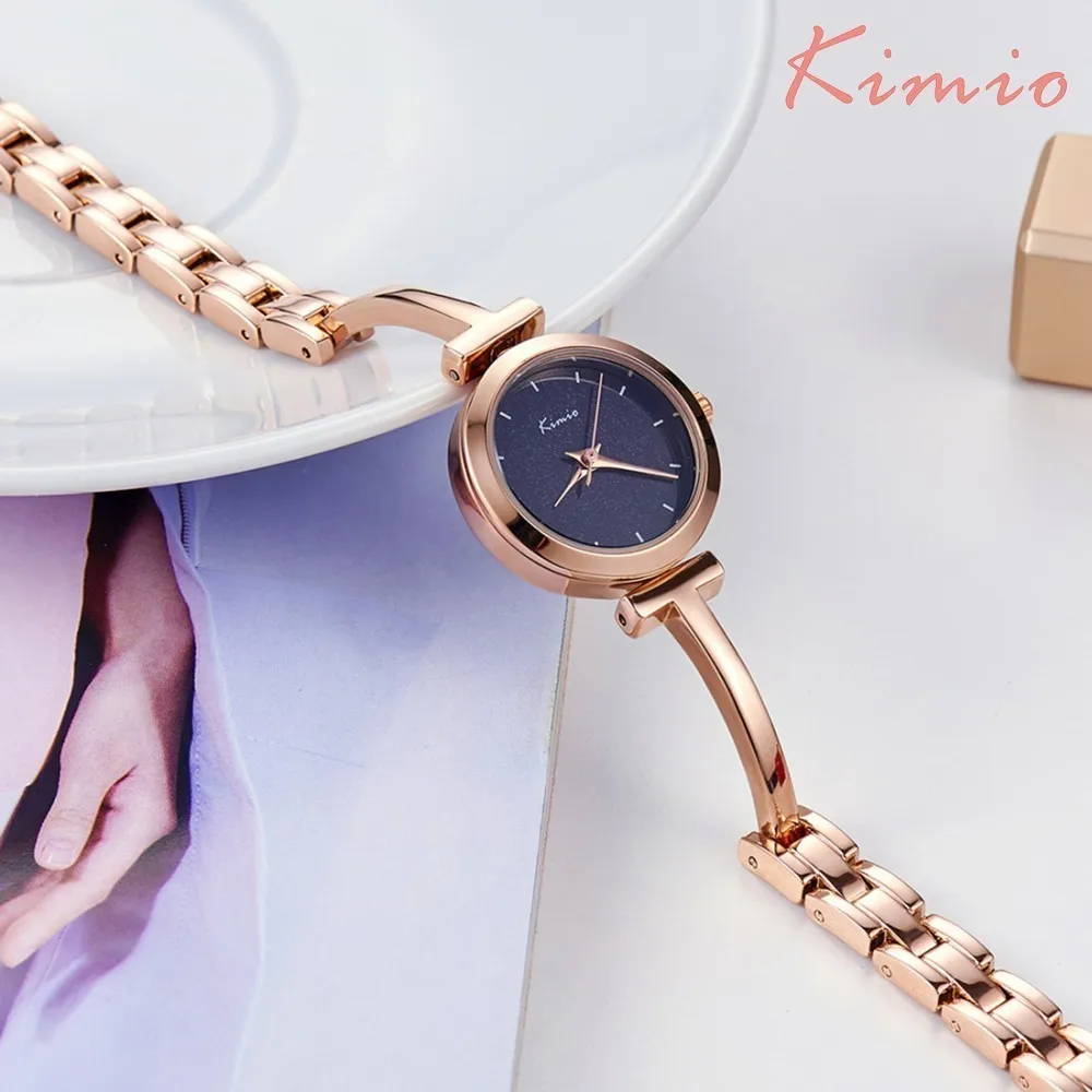 KIMIO блеск для набора розовый золотой женские часы с браслетом лучший бренд класса