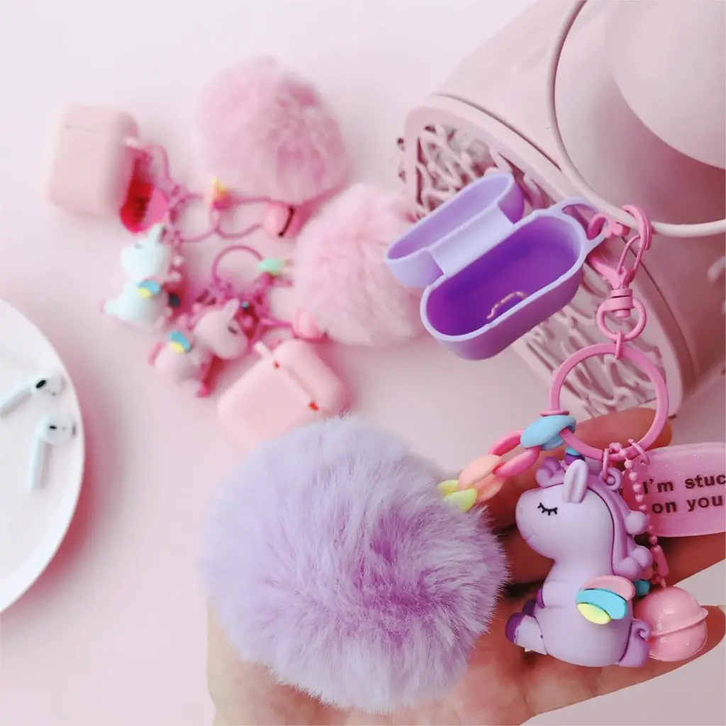 Гарнитура для airpods Милая игрушечная сумка с единорогом, защитная крышка для iphone airpods, ремешок для телефона, мультяшный колокольчик-брелок