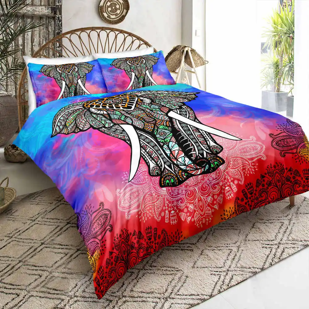 

Thumbedding Black Elephant and Lotus Bedding Sets Animal Twin Full Queen King Cartoon Duvet Cover Set Single Double Bed Set