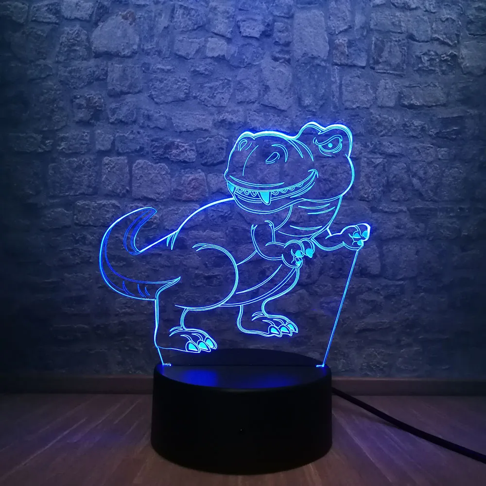 Любопытный животный тираннозавр 3D светодиодный светильник в форме динозавра 7
