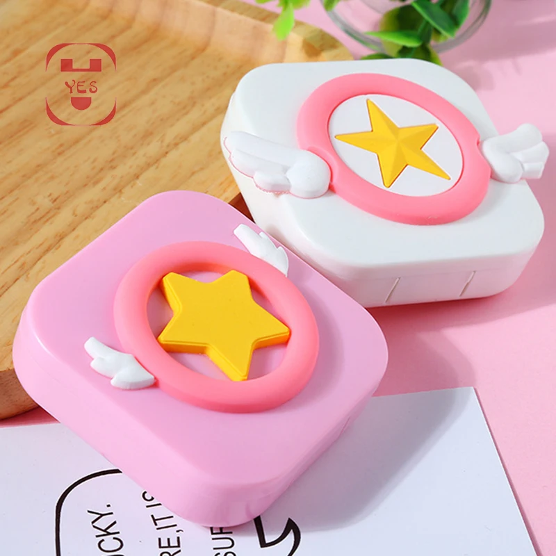 Милый чехол для контактных линз с зеркальной коробкой крылышками защитный