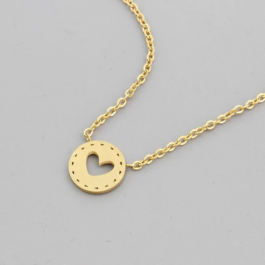 Gold Color Stainless Steel Heart Button Pendant Necklace Modern Minimalist Design Women Jewelry Valentine's Day Gift Necklace|minimalist