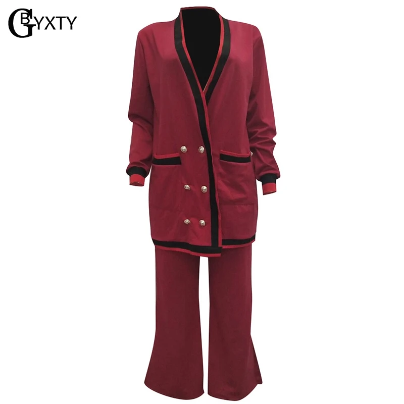 GBYXTY дамы элегантный двубортный комплект из 2 частей уличная Oversize куртка топ и