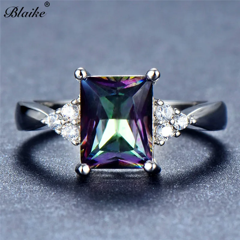 Blaike большие квадратные синие/разноцветные кубические циркониевые кольца для