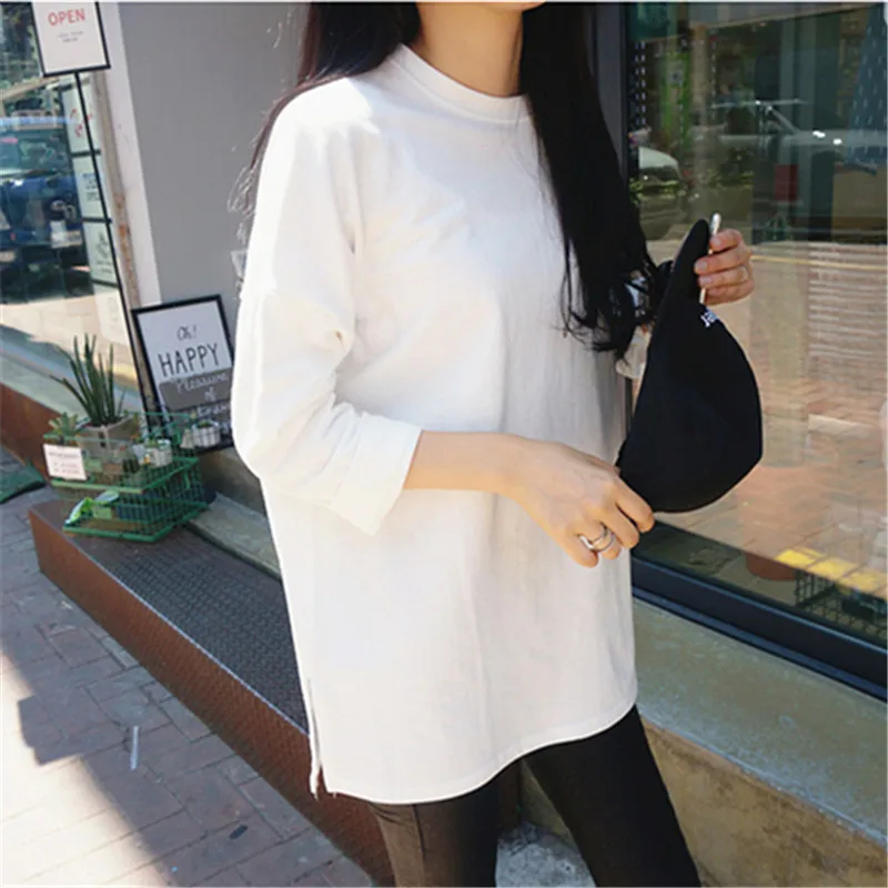 Новое поступление 2021 зимняя однотонная женская футболка повседневная хлопковая