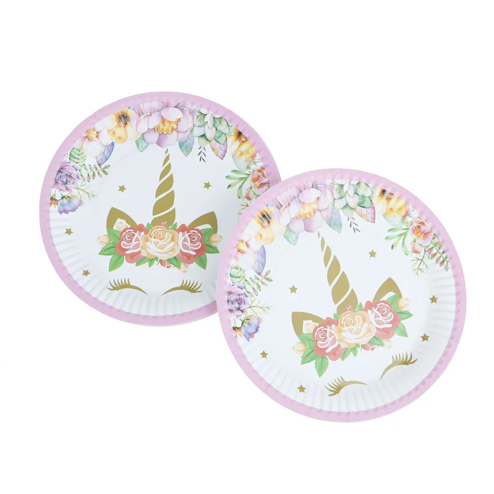 10 шт./лоток бумажные тарелки в виде единорога|Одноразовая посуда для вечеринок| |