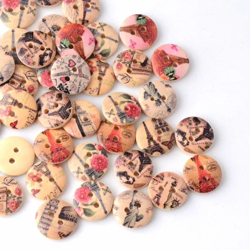 Многоцветная Картина круглые деревянные кнопки для скрапбукинга 2 отверстия 15 мм