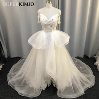superkimjo detachable skirt wedding dresses 2020 off the shoulder lace applique 3d flower bridal dress robe de mariee