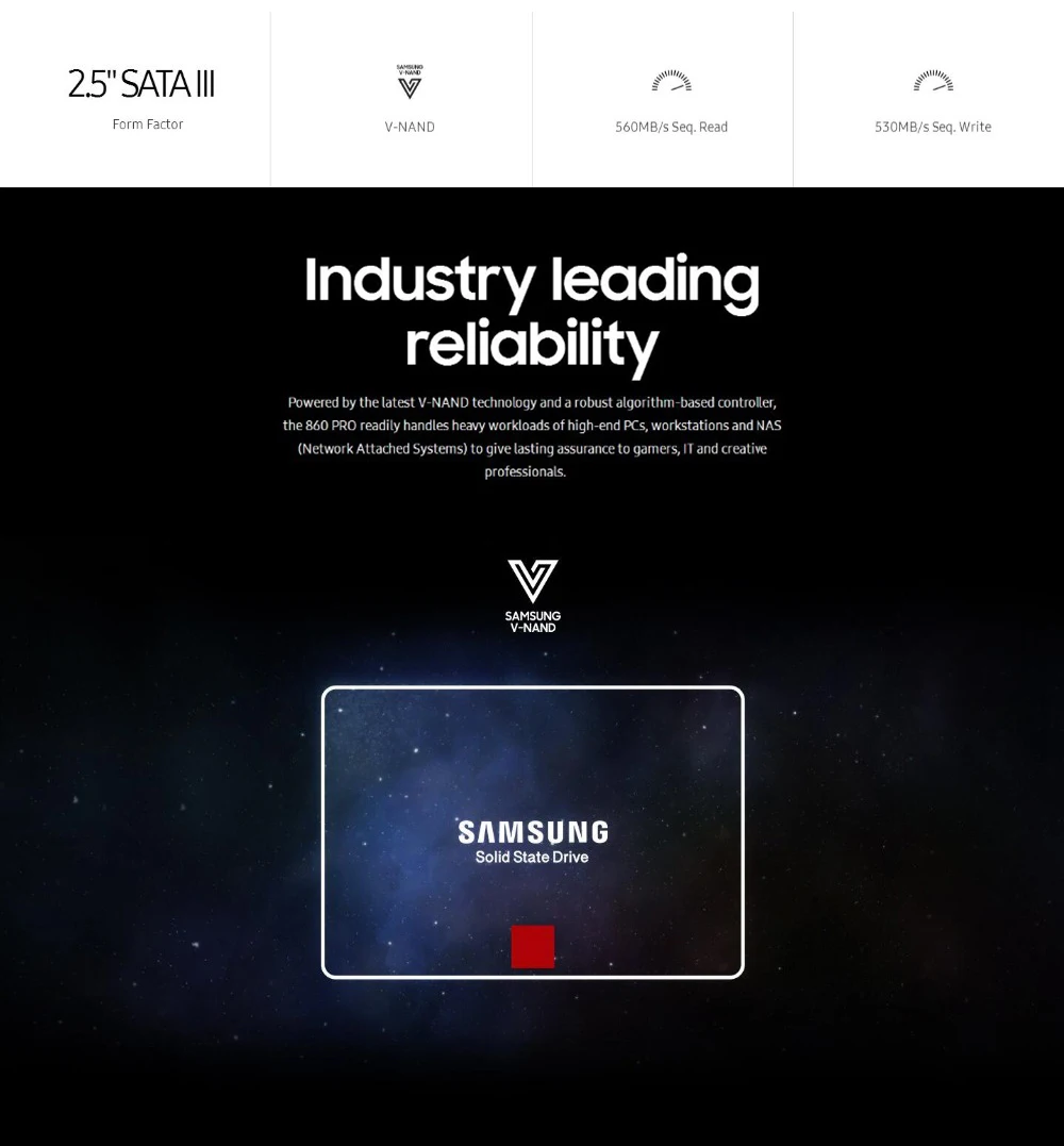 SAMSUNG SSD, 860 PRO 256 GB 512 GB Внутренний твердотельный диск HD Жесткий диск SATA 3 2,5 HHD для ноутбуков настольных ПК 1 ТБ 2 ТБ 4 ТБ