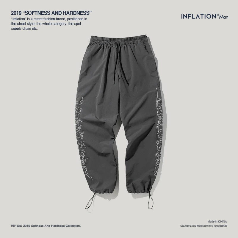 Инфляция мужские прямые брюки Уличная Повседневная Свободная вышивка штаны с