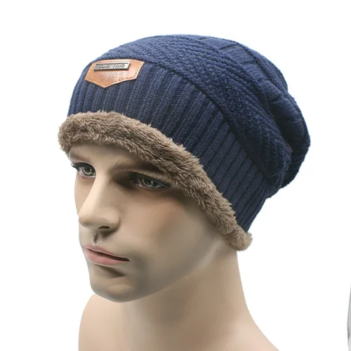 Шапочки вязать мужская зимняя шапка шапки Skullies капот зимние шапки для мужчин и для женщин шапочка открытый лыжи теплый багги Cap - Цвет: J navy