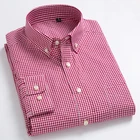 Мужская рубашка в клетку с длинными рукавами, Повседневная тонкая рубашка в клетку с накладными карманами, 100% хлопок, цвет белыйкрасный
