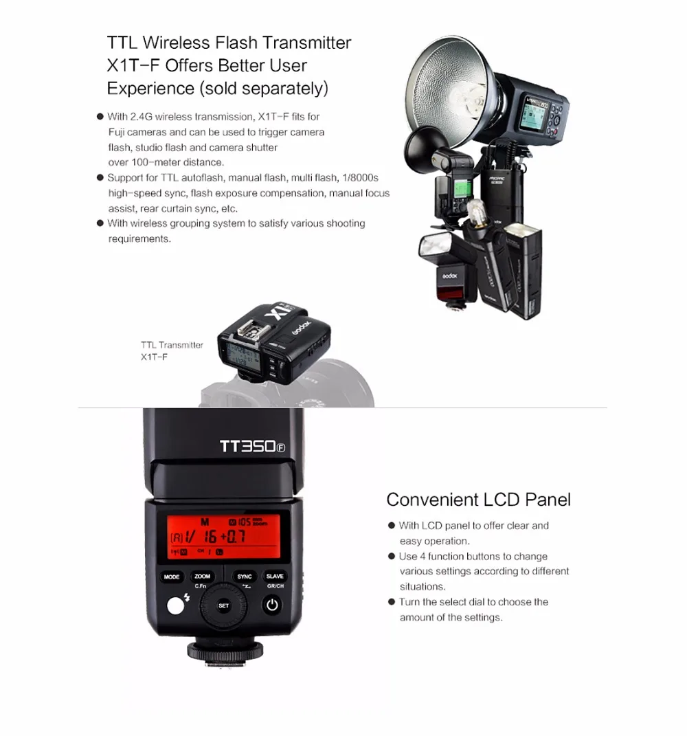 Вспышка для камеры Godox TT350F вспышка 2 4G TTL HSS GN36 1/8000s Fujifilm Fuji фотовспышка/1