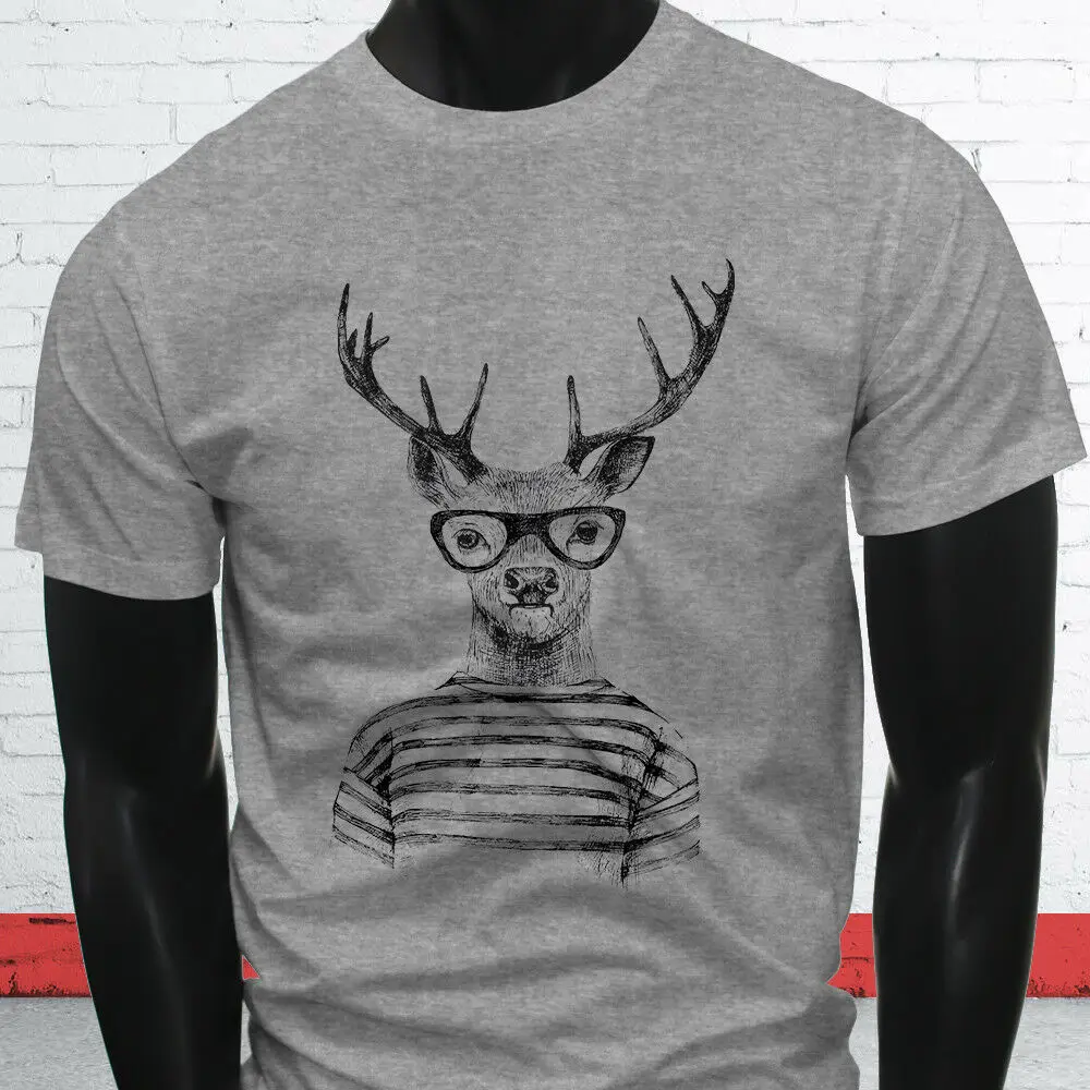 

Hipster Deer Caribou Classy Animal Mens White T-Shirt
