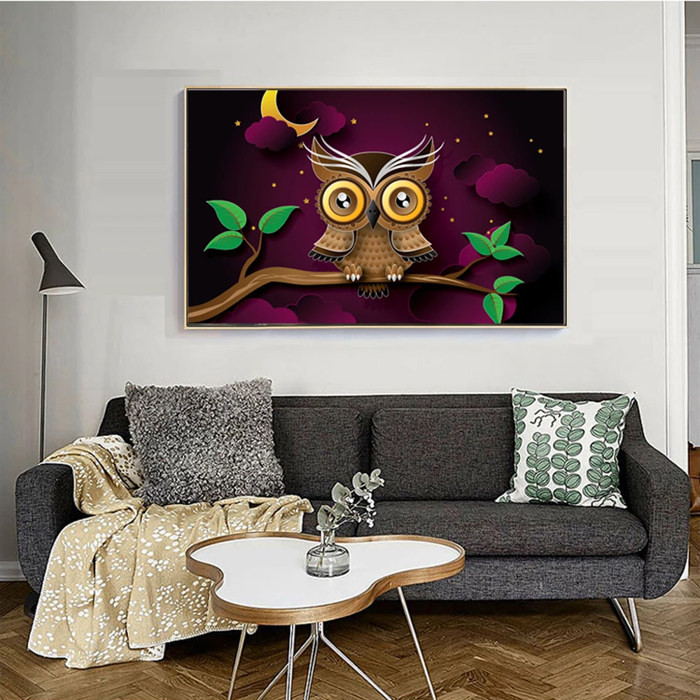 Картина на холсте рисунок с героями мультфильмов ночная жизнь плакат совой