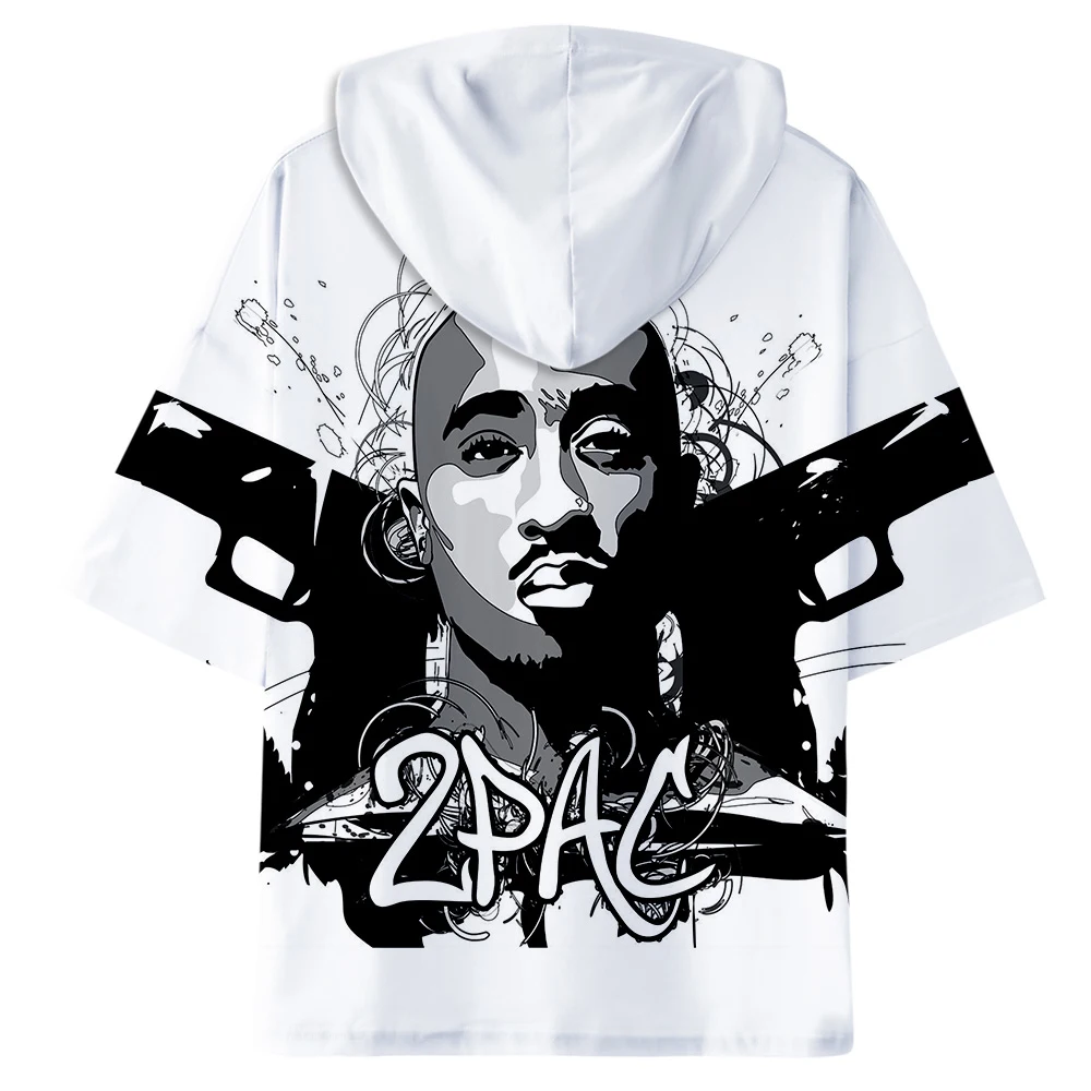 LUCKYFRIDAY 2Pac Rapper мужские футболки 3D Повседневная летняя модная футболка с коротким рукавом и капюшоном Harajuku уличная одежда в стиле хип-хоп