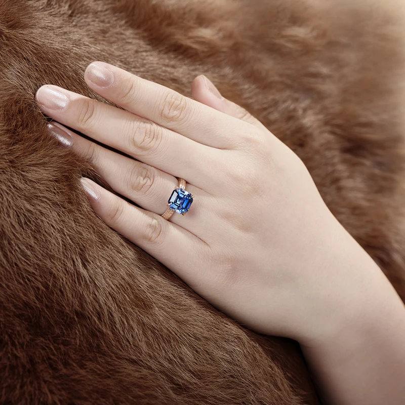 AINUOSHI 6 карат Asscher Cut Solitaire синие кольца создан Танзанит Драгоценный Камень Обручальное кольцо из стерлингового серебра ювелирные изделия