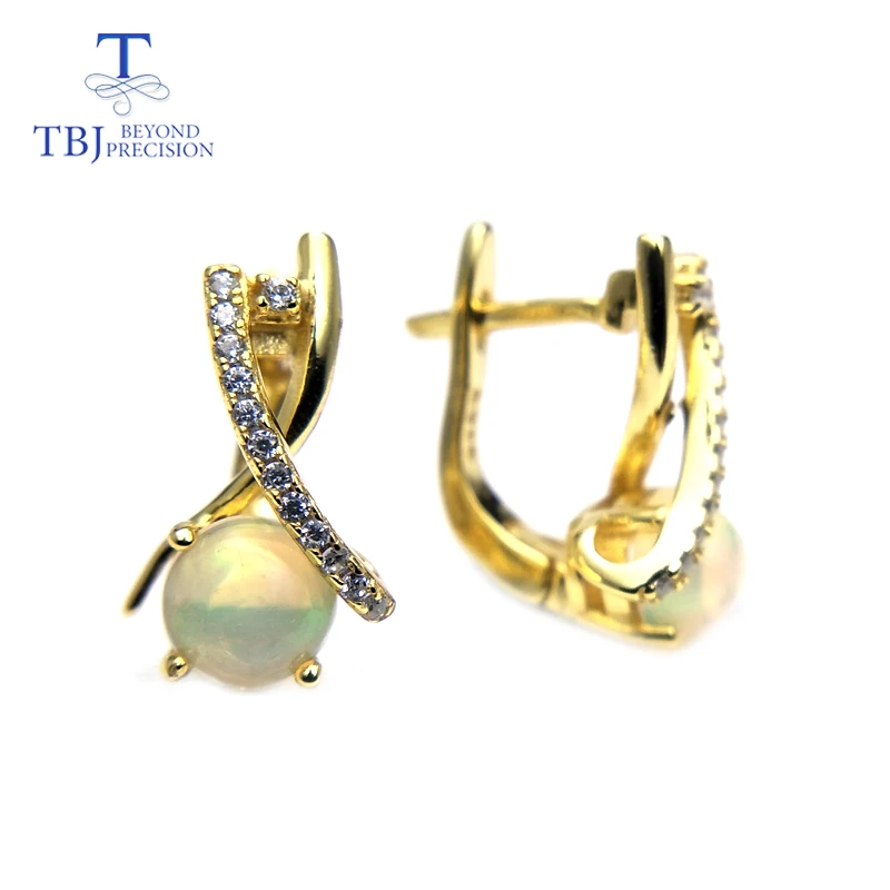 TBJ новая застежка серьги с натуральный Эфиопский Опал Круглый 6 мм 1.6ct драгоценный