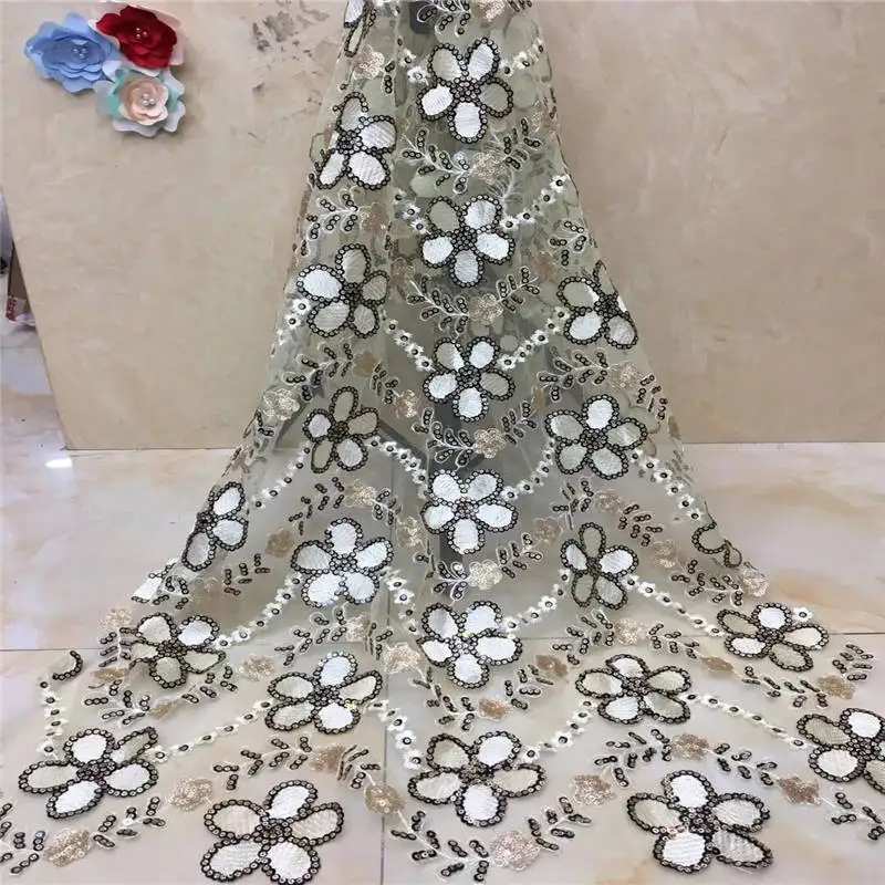 Высококачественная африканская кружевная ткань с разноцветными блестками Tissu