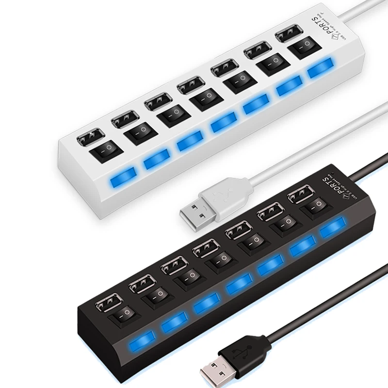 7 портов высокоскоростной usb-хаб 480 Мбит/с USB 2,0 Hab Переключатель ВКЛ/ВЫКЛ концентратор USB разветвитель для ПК ноутбук компьютер периферийные устройства Аксессуары