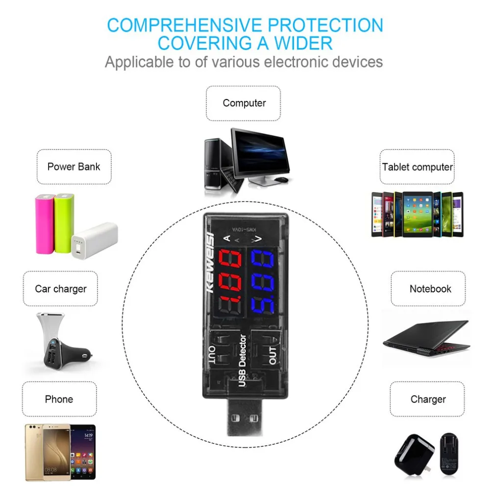 Двойной дисплей USB Тестер DC Цифровой вольтметр Индикатор напряжения тока