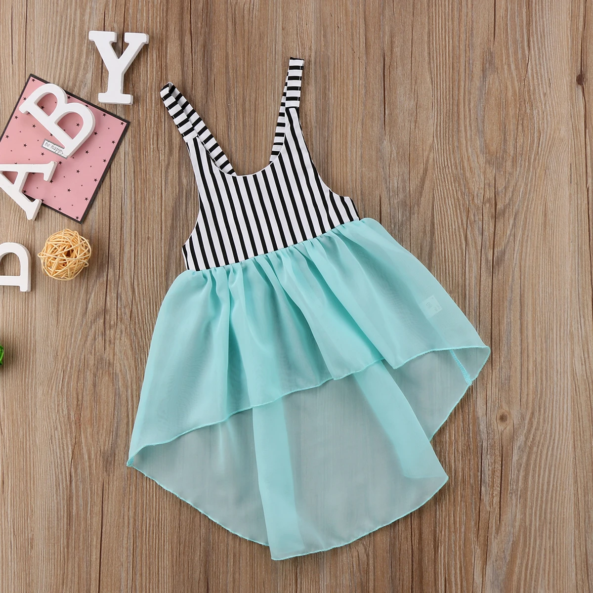 2018 Одежда для маленьких девочек платья из тюля в полоску без рукавов бальное