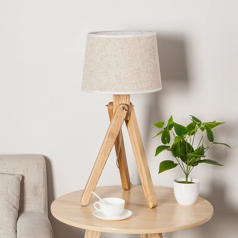 LukLoy Simple New Chinese Style Living Room Table Lamp Solid Wood Bedroom Bedside Study Eye Protection LED Rural Light 